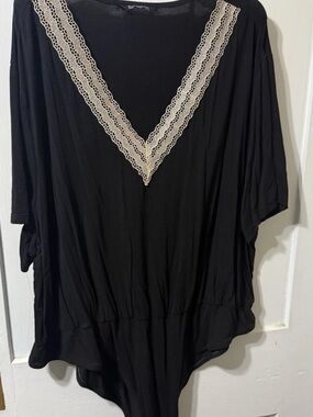 Bloomchic women's Plus Black Lace Trim Bodysuit- Size US 30